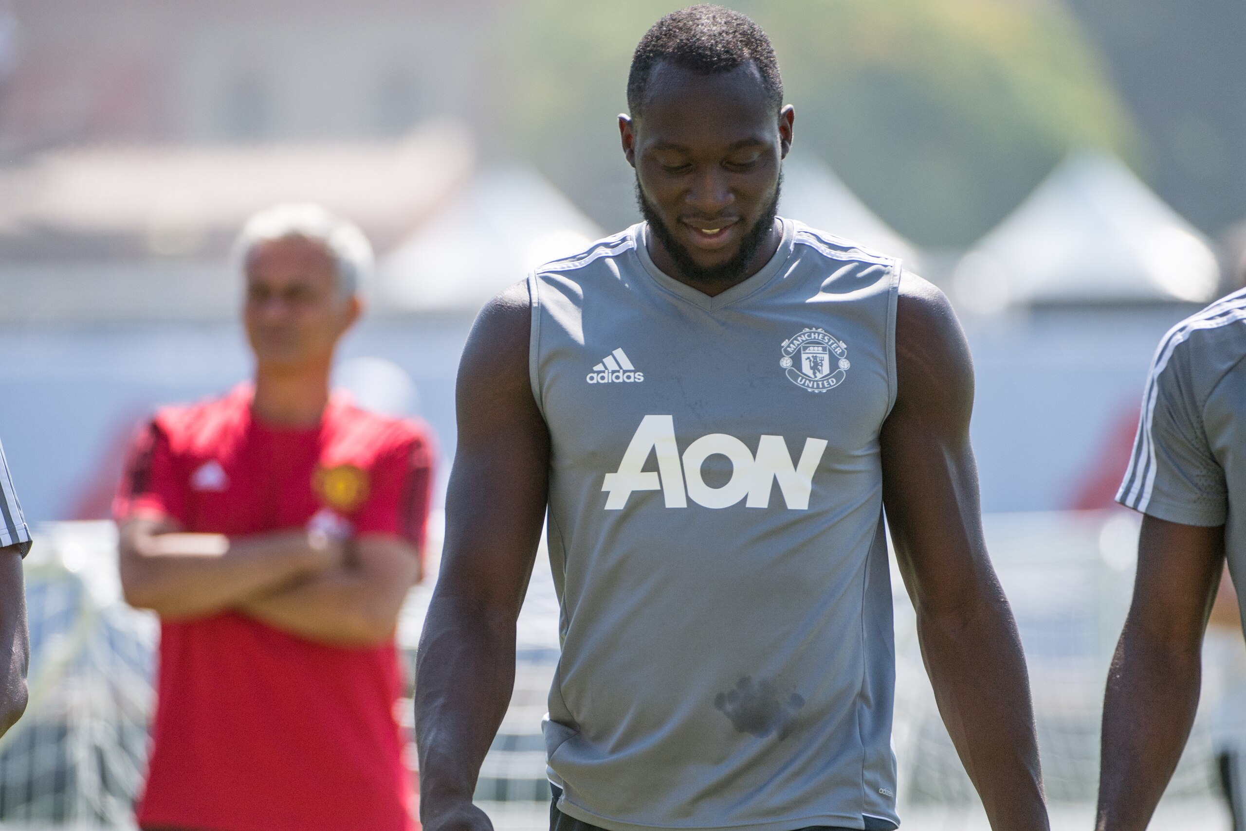 LOS ANGELES, CA - JULY 14: Striker Romelu Lukaku  of Manchester United during a training session for Tour 2017 July 14, 2017, in Los Angeles, California. (Photo by Shaun Clark/Getty Images)
