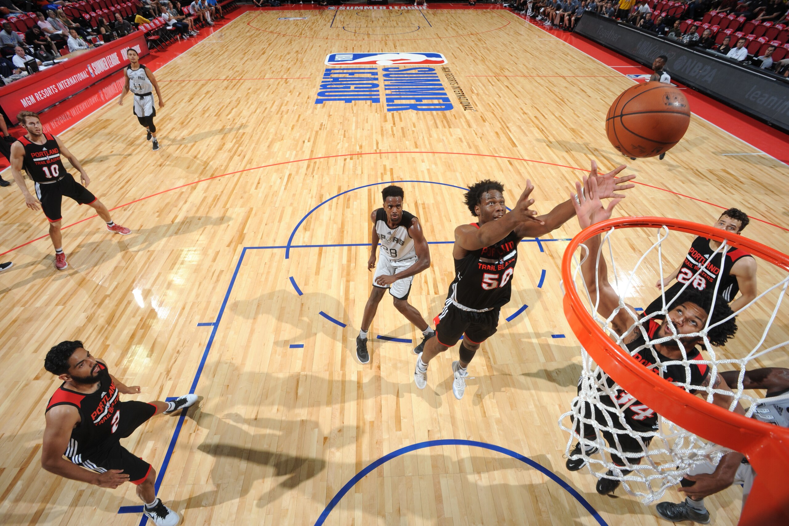 LAS VEGAS, NV - JULY 15:  Caleb Swanigan #50 of the Portland Trail Blazers shoots the ball against the San Antonio Spurs during the Quarterfinals of the 2017 Summer League on July 15, 2017 at the Thomas & Mack Center in Las Vegas, Nevada. NOTE TO USER: Us