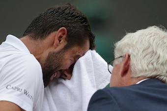 Marin Cilic in tears during the second set.