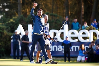 TROON, SCOTLAND - JULY 16:  Rafa Cabrera-Bello of Spain celebrates victory on the 1st play off hole during the final round of the AAM Scottish Open at Dundonald Links Golf Course on July 16, 2017 in Troon, Scotland.  (Photo by Gregory Shamus/Getty Images)