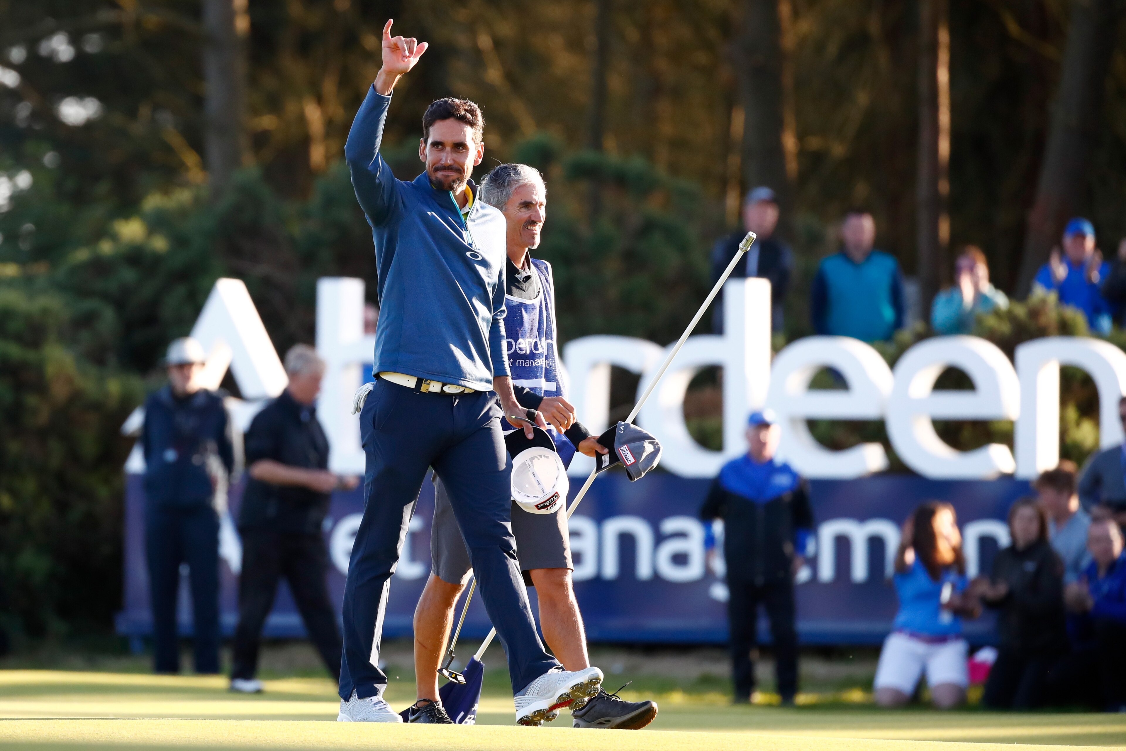 TROON, SCOTLAND - JULY 16:  Rafa Cabrera-Bello of Spain celebrates victory on the 1st play off hole during the final round of the AAM Scottish Open at Dundonald Links Golf Course on July 16, 2017 in Troon, Scotland.  (Photo by Gregory Shamus/Getty Images)