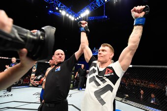 GLASGOW, SCOTLAND - JULY 16:  Paul Felder celebrates his victory over Stevie Ray of Scotland in their lightweight bout during the UFC Fight Night event at the SSE Hydro Arena Glasgow on July 16, 2017 in Glasgow, Scotland. (Photo by Josh Hedges/Zuffa LLC/Z