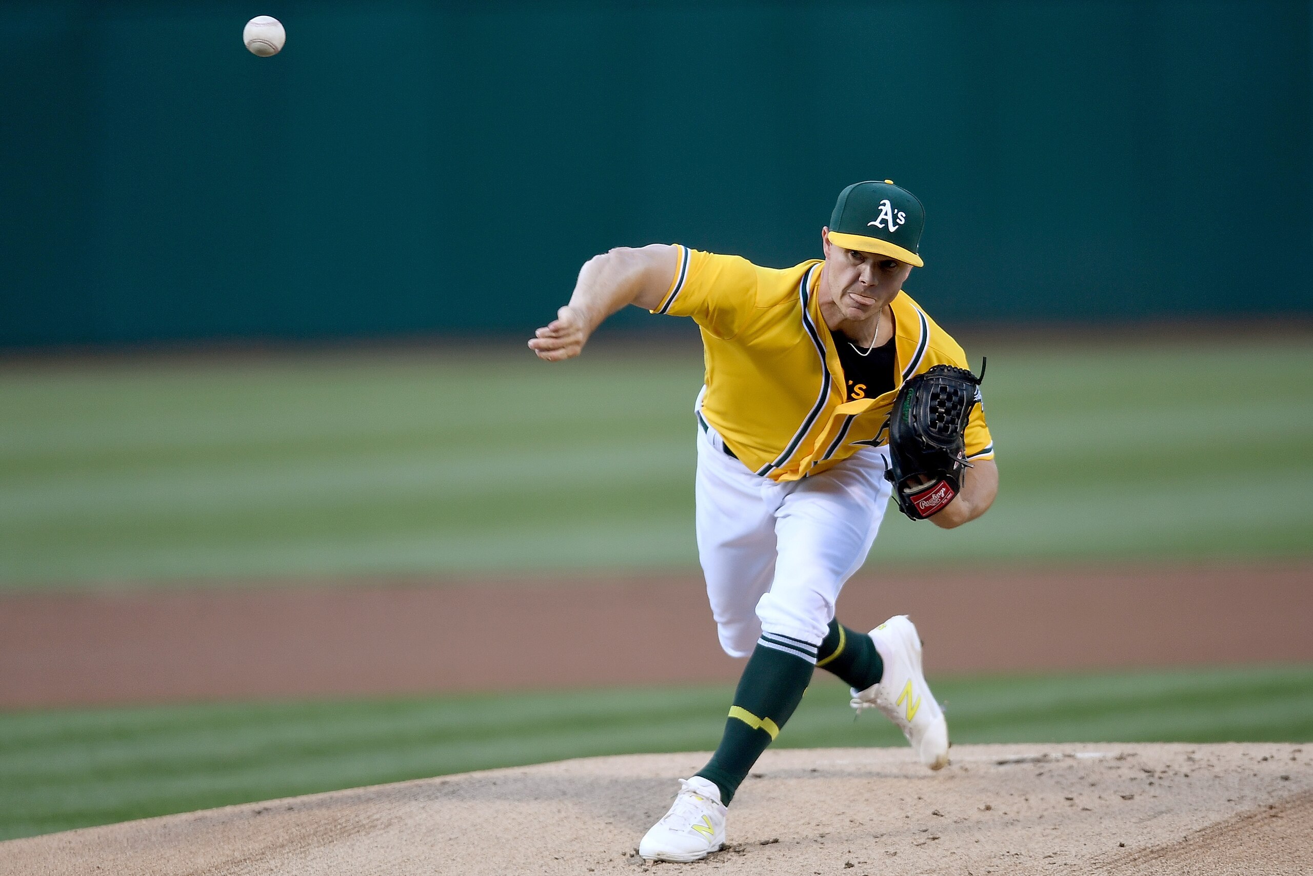 OAKLAND, CA - JUNE 20:  Sonny Gray #54 of the Oakland Athletics pitches against the Houston Astros in the top of the first inning at Oakland Alameda Coliseum on June 20, 2017 in Oakland, California.  (Photo by Thearon W. Henderson/Getty Images)