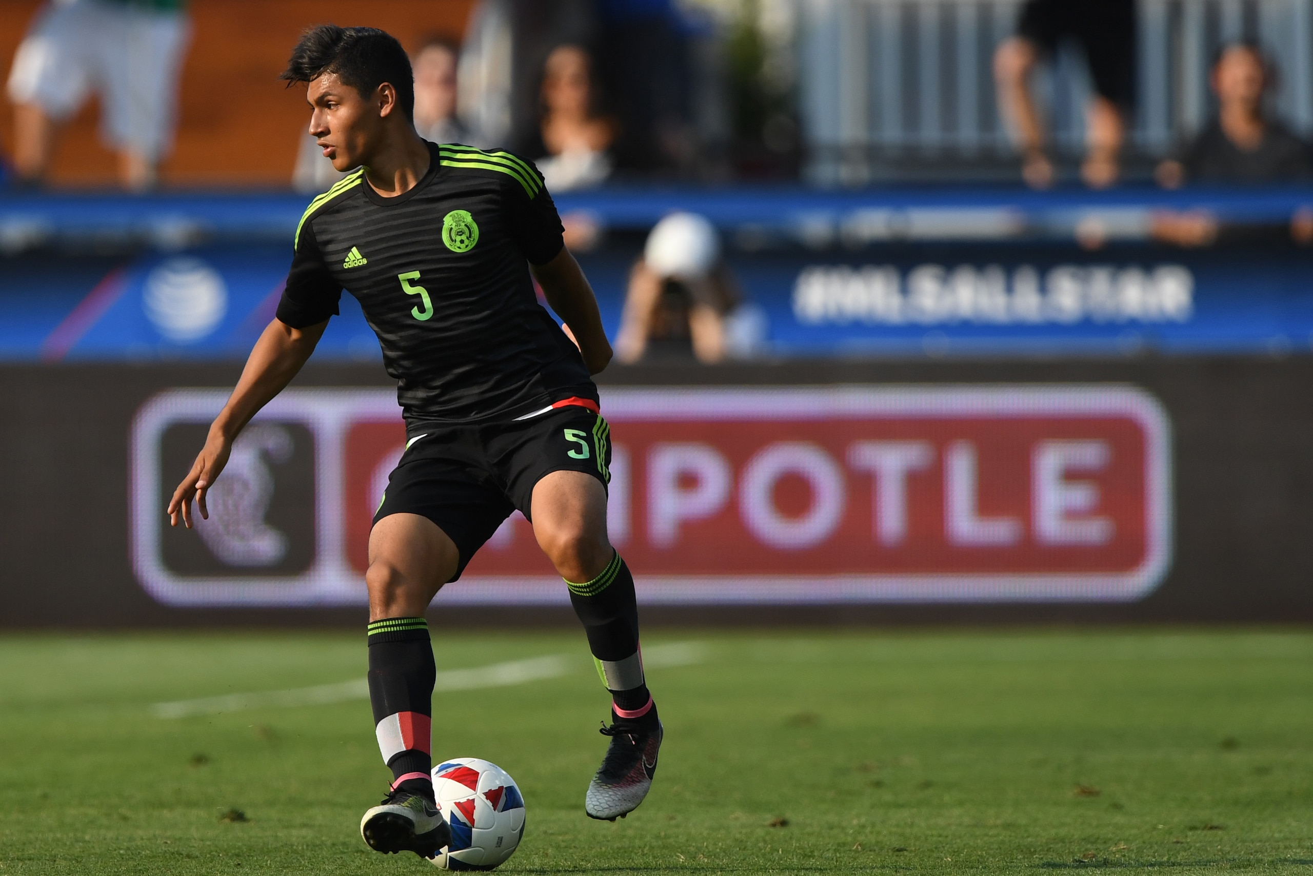 Jul 27, 2016; San Jose, CA, USA; Mexico U-20s defender Edwin Lara plays the ball against the Homegrown Team during the Chipotle MLS Homegrown Game at Avaya Stadium. Mandatory Credit: Jerry Lai-USA TODAY Sports