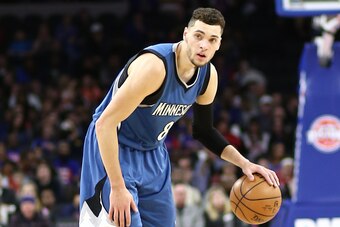 AUBURN HILLS, MI - FEBRUARY 3: Zach laVine #8 of the Minnesota Timberwolves during the game against the Detroit Pistons at the Palace of Auburn Hills on February 3, 2017 in Auburn Hills, Michigan. NOTE TO USER: User expressly acknowledges and agrees that,