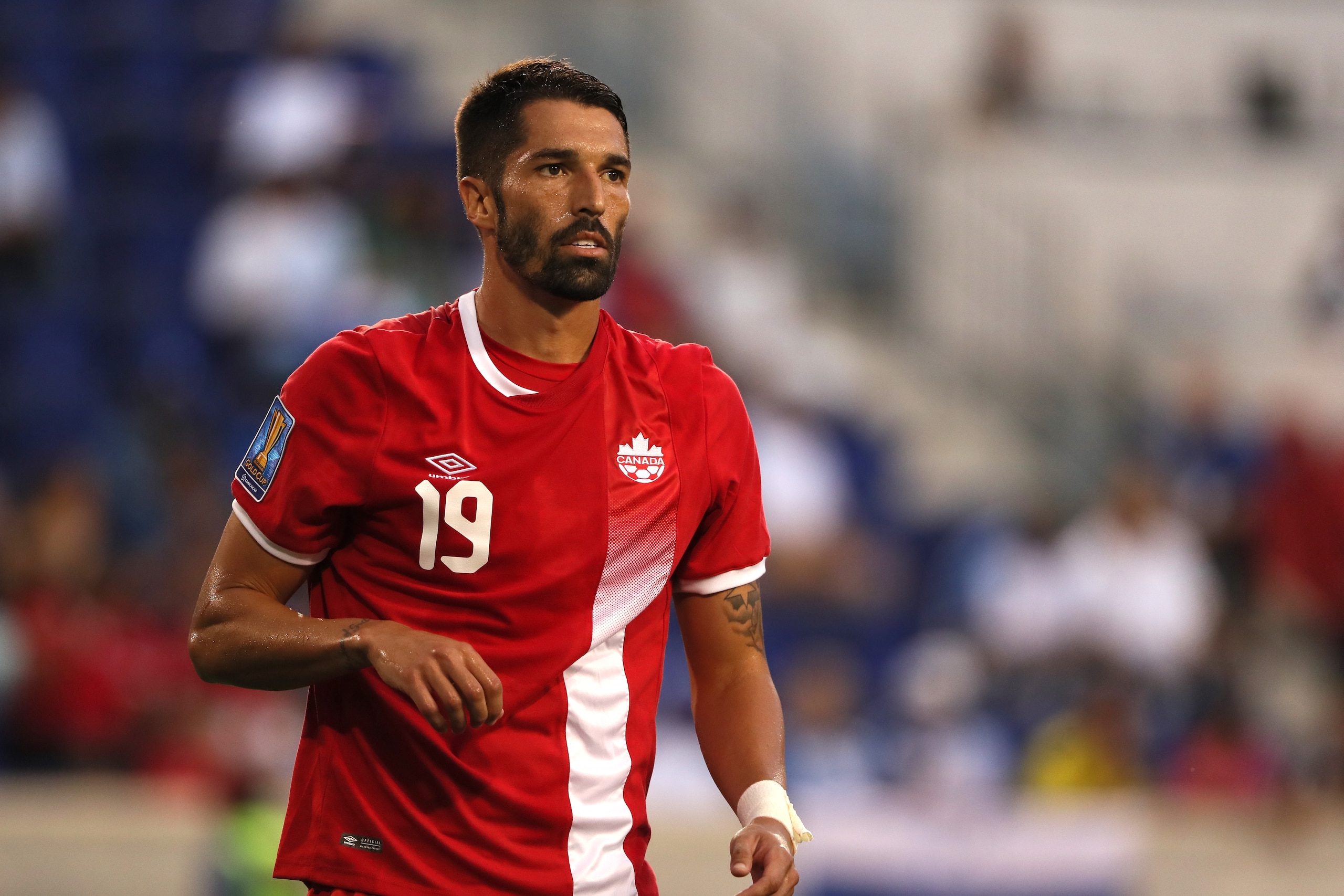 HARRISON, NJ - JULY 07:  Steven Vitoria of Canada looks on during the 2017 CONCACAF Gold Cup Group A match between French Guiana and Canada at Red Bull Arena on July 7, 2017 in Harrison, New Jersey.  (Photo by Matthew Ashton - AMA/Getty Images)