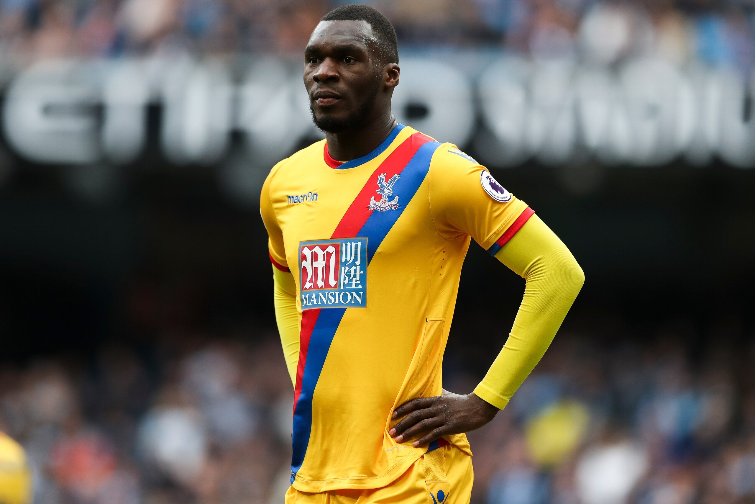MANCHESTER, ENGLAND - MAY 06: Christian Benteke of Crystal Palace during the Premier League match between Manchester City and Crystal Palace at Etihad Stadium on May 6, 2017 in Manchester, England. (Photo by Mark Robinson/Getty Images)