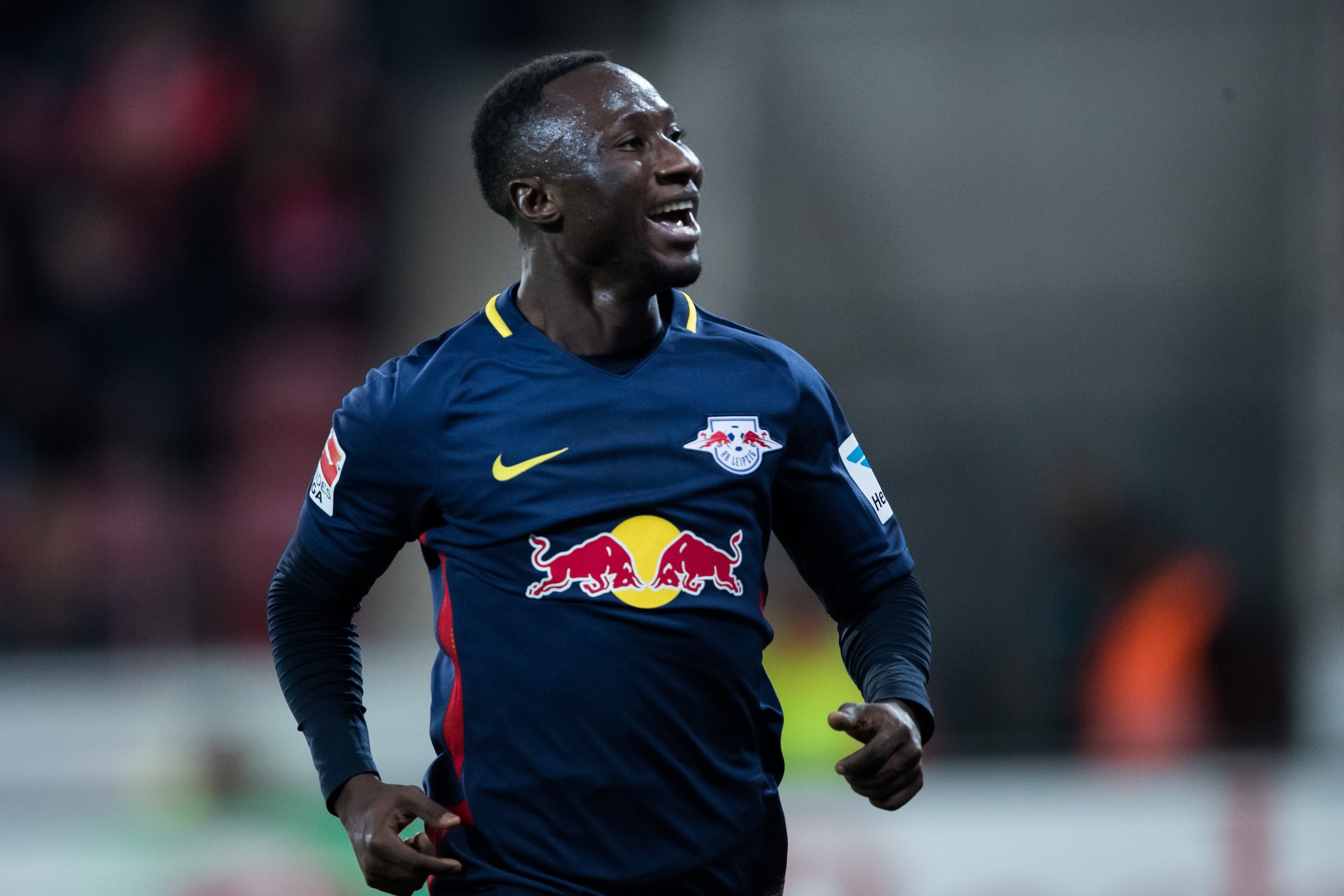 MAINZ, GERMANY - APRIL 05:  Naby Keita of Leipzig celebrates his team's third goal during the Bundesliga match between 1. FSV Mainz 05 and RB Leipzig at Opel Arena on April 5, 2017 in Mainz, Germany.  (Photo by Simon Hofmann/Getty Images)