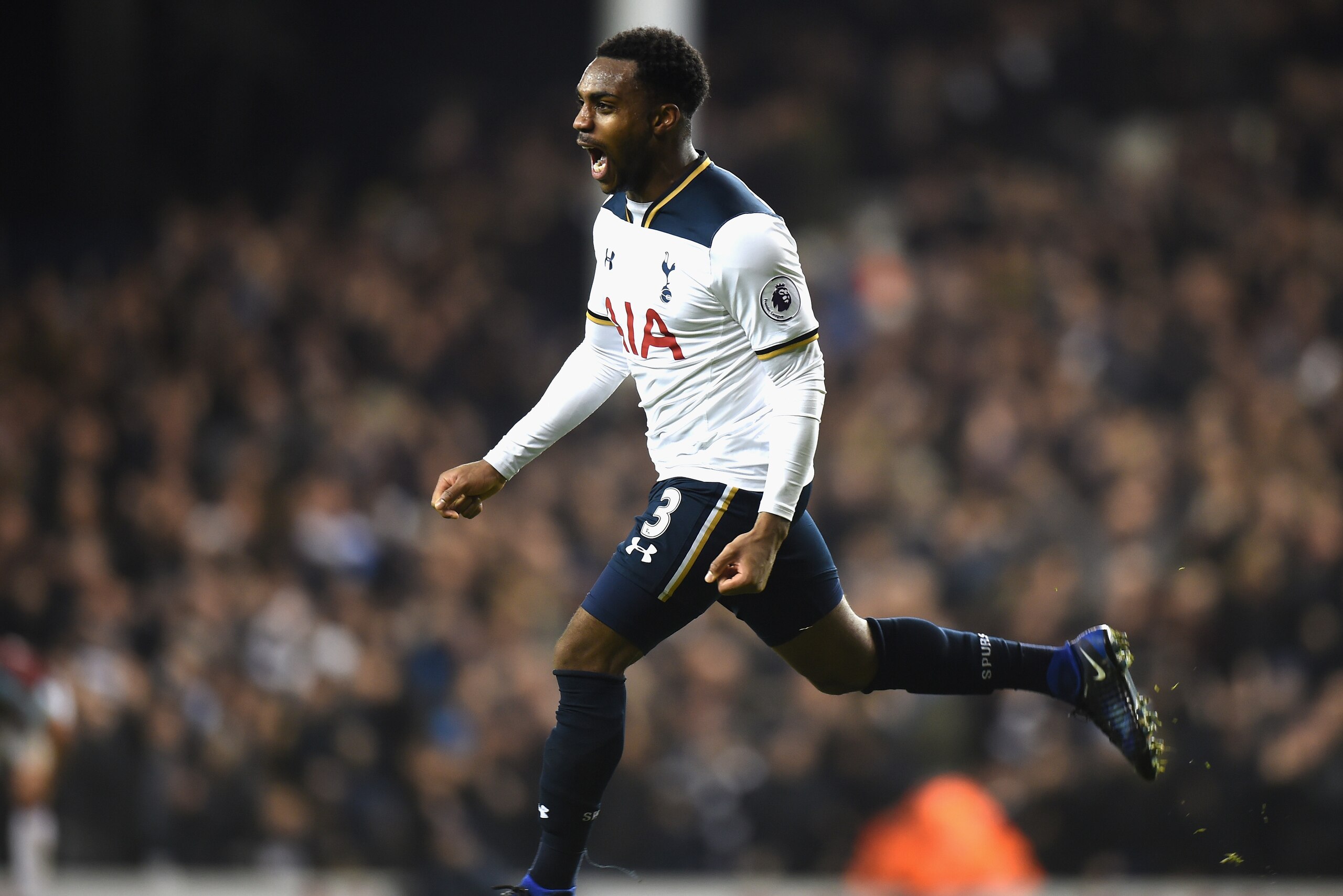 LONDON, ENGLAND - DECEMBER 18:  Danny Rose of Tottenham Hotspur celebrates scoring their second goal during the Barclays Premier League match between Tottenham Hotspur and Burnley at White Hart Lane on December 18, 2016 in London, England.  (Photo by Tony