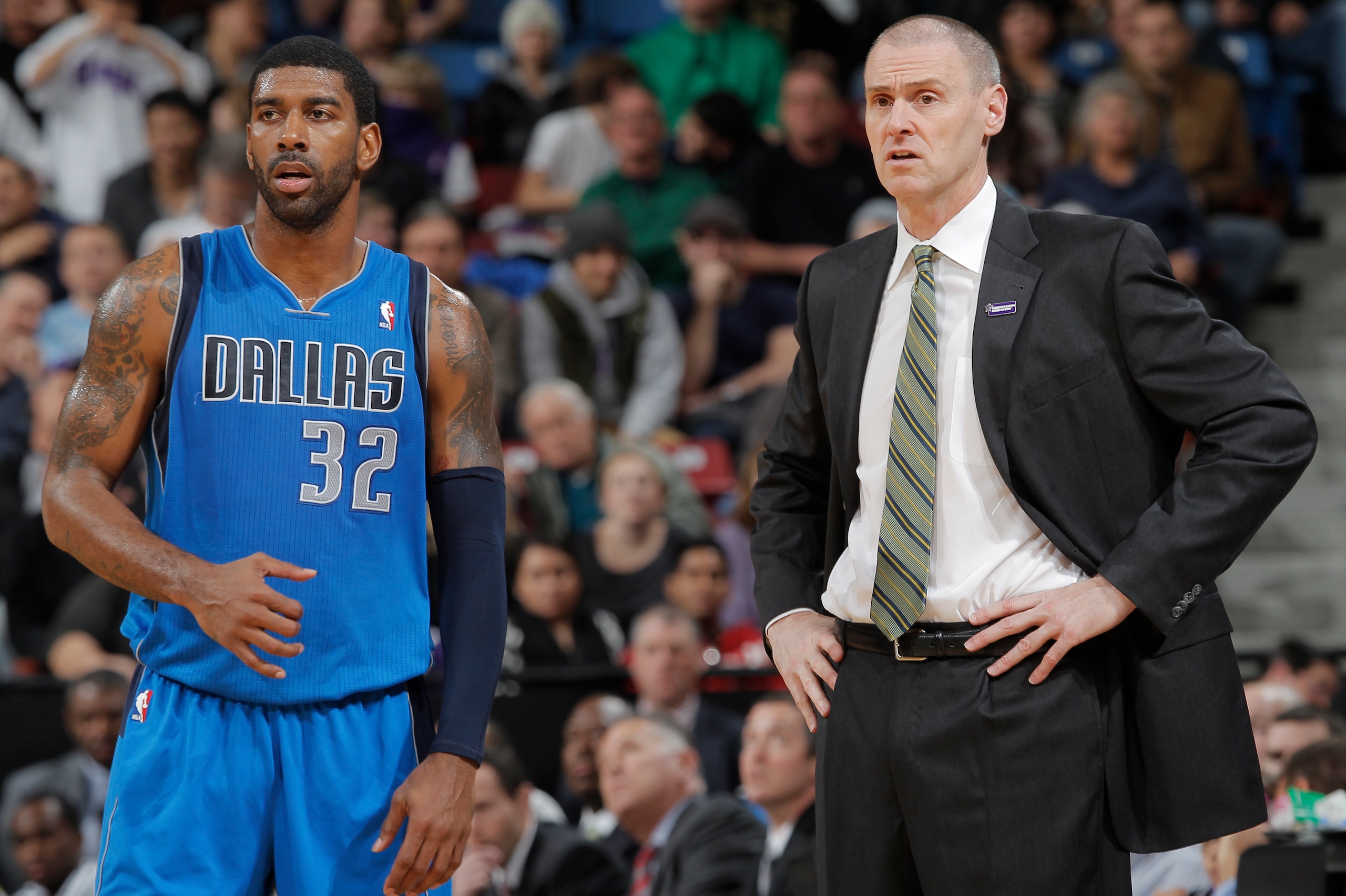 SACRAMENTO, CA - JANUARY 10: Head Coach Rick Carlisle and O.J. Mayo #32 of the Dallas Mavericks in a game against the Sacramento Kings on January 10, 2013 at Sleep Train Arena in Sacramento, California. NOTE TO USER: User expressly acknowledges and agrees