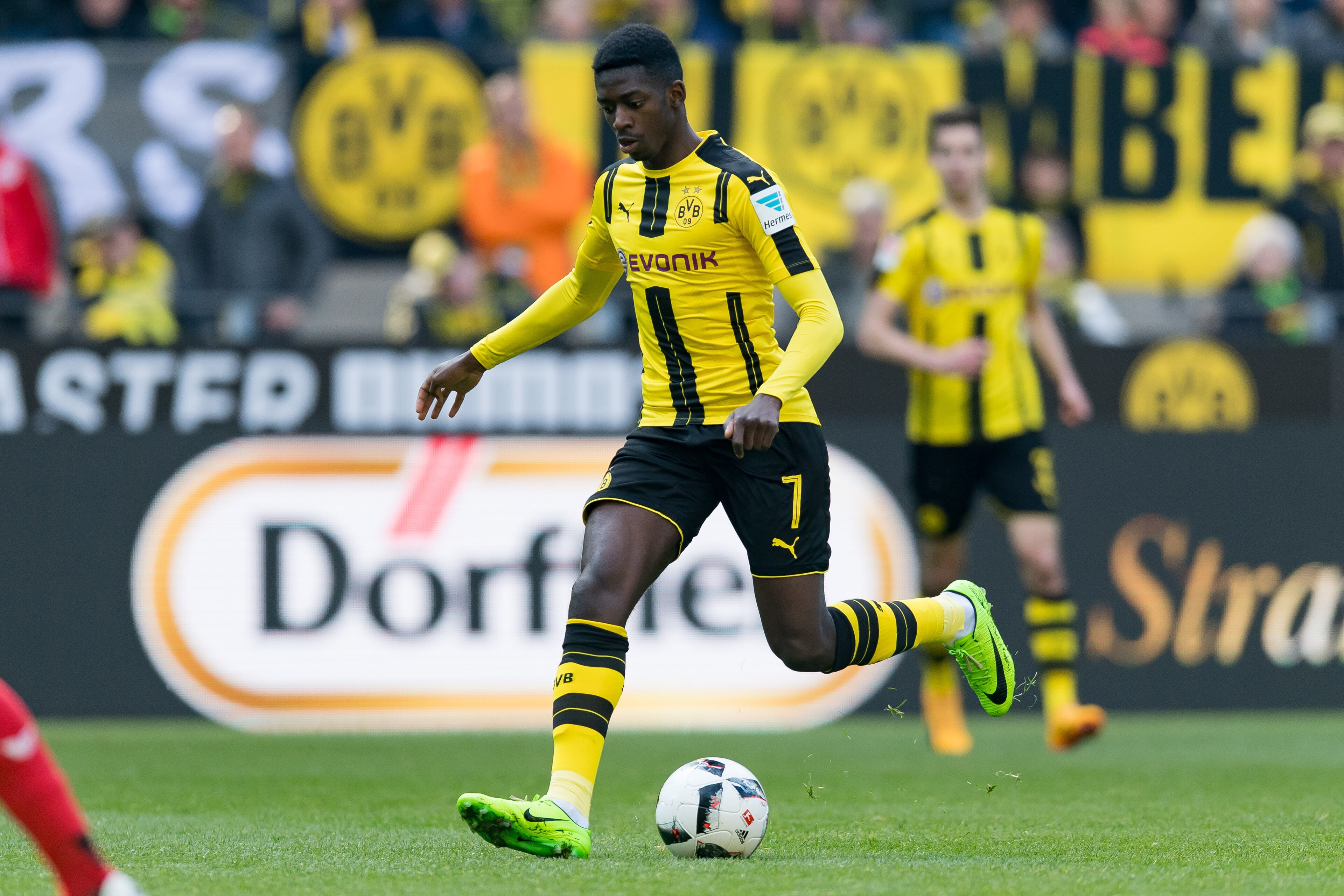 DORTMUND, GERMANY - APRIL 29: Ousmane Dembele of Dortmund , controls the ball during the Bundesliga match between Borussia Dortmund and FC Koeln at Signal Iduna Park on April 29, 2017 in Dortmund, Germany. (Photo by TF-Images/Getty Images)