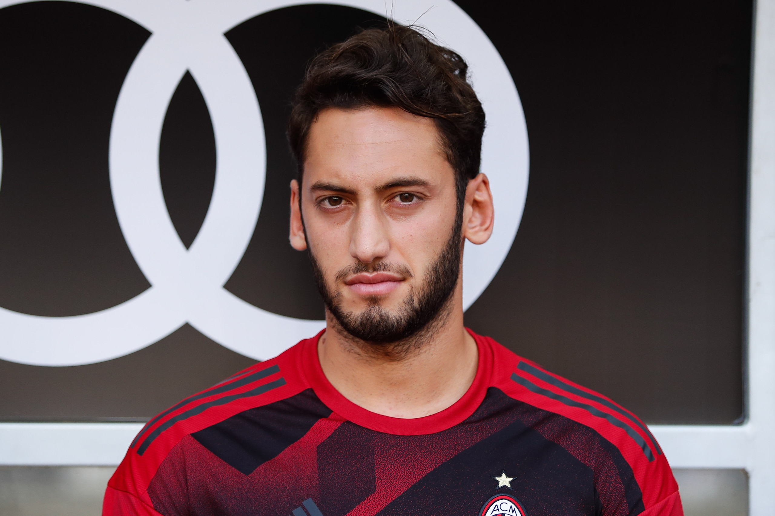 SHENZHEN, CHINA - JULY 22:  Hakan Calhanoglu of AC Milan during the 2017 International Champions Cup China  match between FC Bayern and AC Milan at Universiade Sports Centre Stadium on July 22, 2017 in Shenzhen, China.  (Photo by Zhizhao Wu/Getty Images)