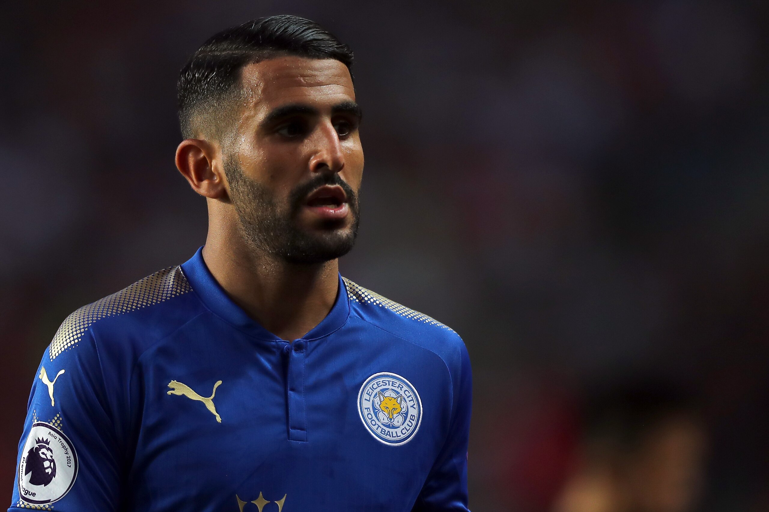 HONG KONG - JULY 19: Riyad Mahrez of Leicester City during the Premier League Asia Trophy match between Leicester City and West Bromwich Albion at Hong Kong Stadium on July 19, 2017 in Hong Kong, Hong Kong.  (Photo by Stanley Chou/Getty Images)