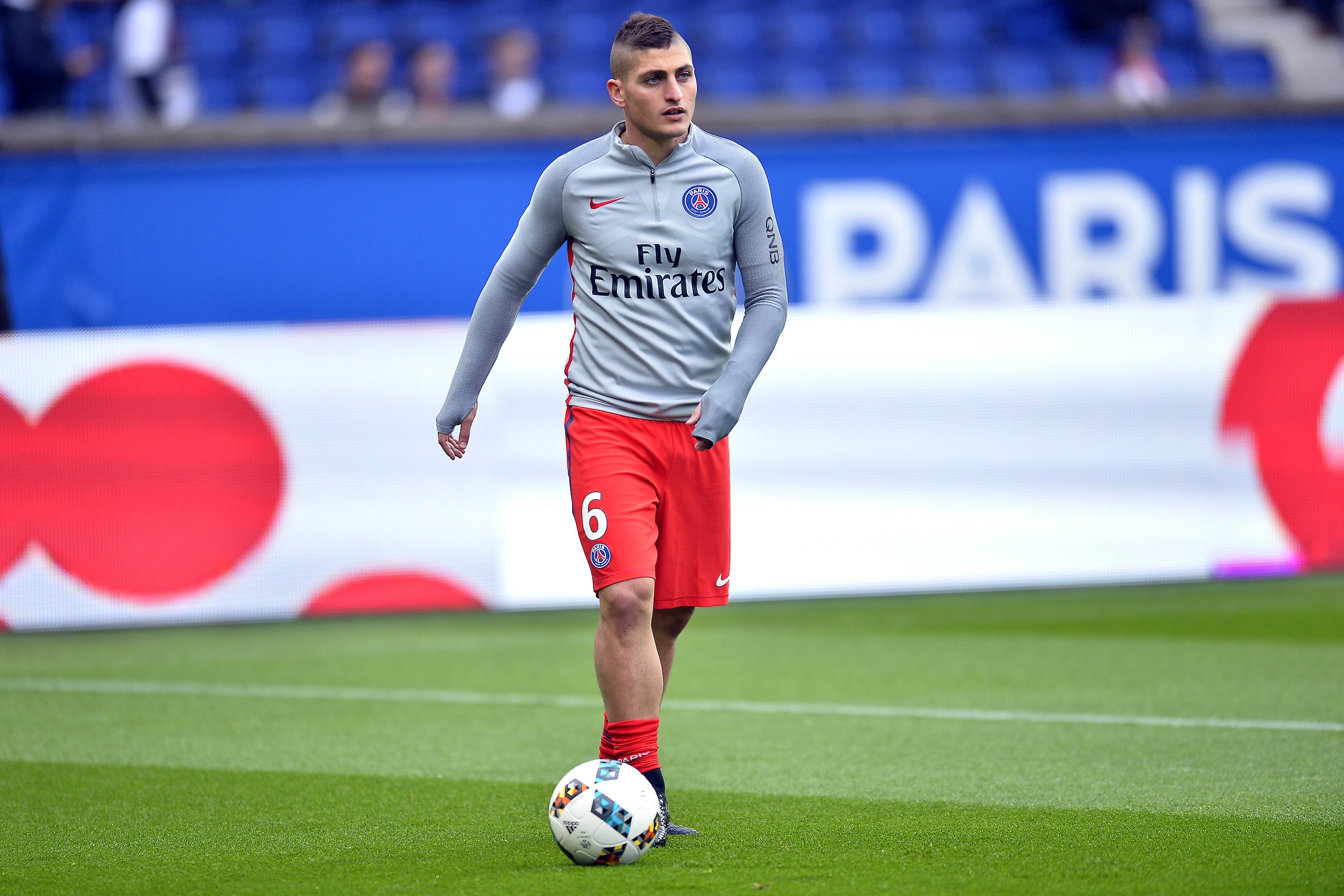 PARIS, FRANCE - MAY 06:  Marco Verratti of Paris Saint-Germain reacts during warmup before the Ligue 1 match between Paris Saint-Germain and Bastia at Parc des Princes on May 6, 2017 in Paris, France.  (Photo by Aurelien Meunier/Getty Images)