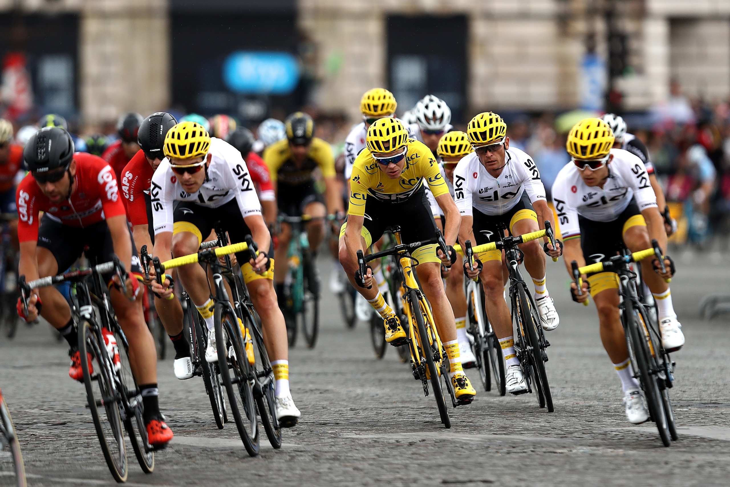 PARIS, FRANCE - JULY 23:  Chris Froome of Great Britain and Team Sky in action during stage twenty one of Le Tour de France 2017 on July 23, 2017 in Paris, France.  (Photo by Bryn Lennon/Getty Images)