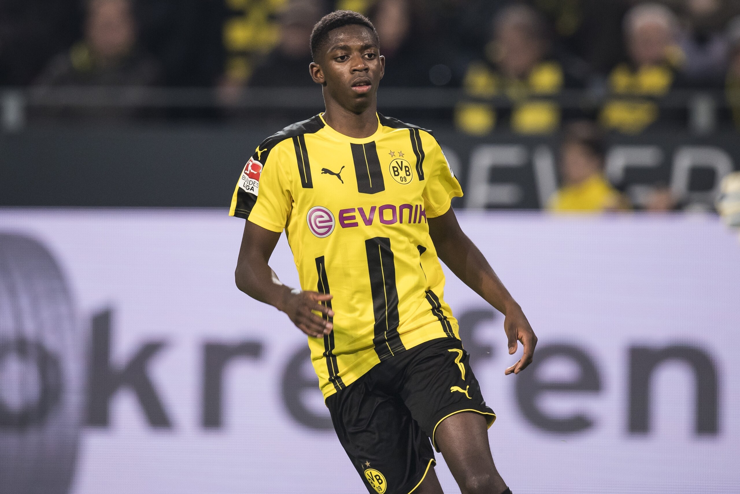 Ousmane Dembele of Borussia Dortmundduring the Bundesliga match between Borussia Dortmund and Schalke 04 on October 29, 2016 at the Signal Iduna Park stadium in Dortmund, Germany.(Photo by VI Images via Getty Images)