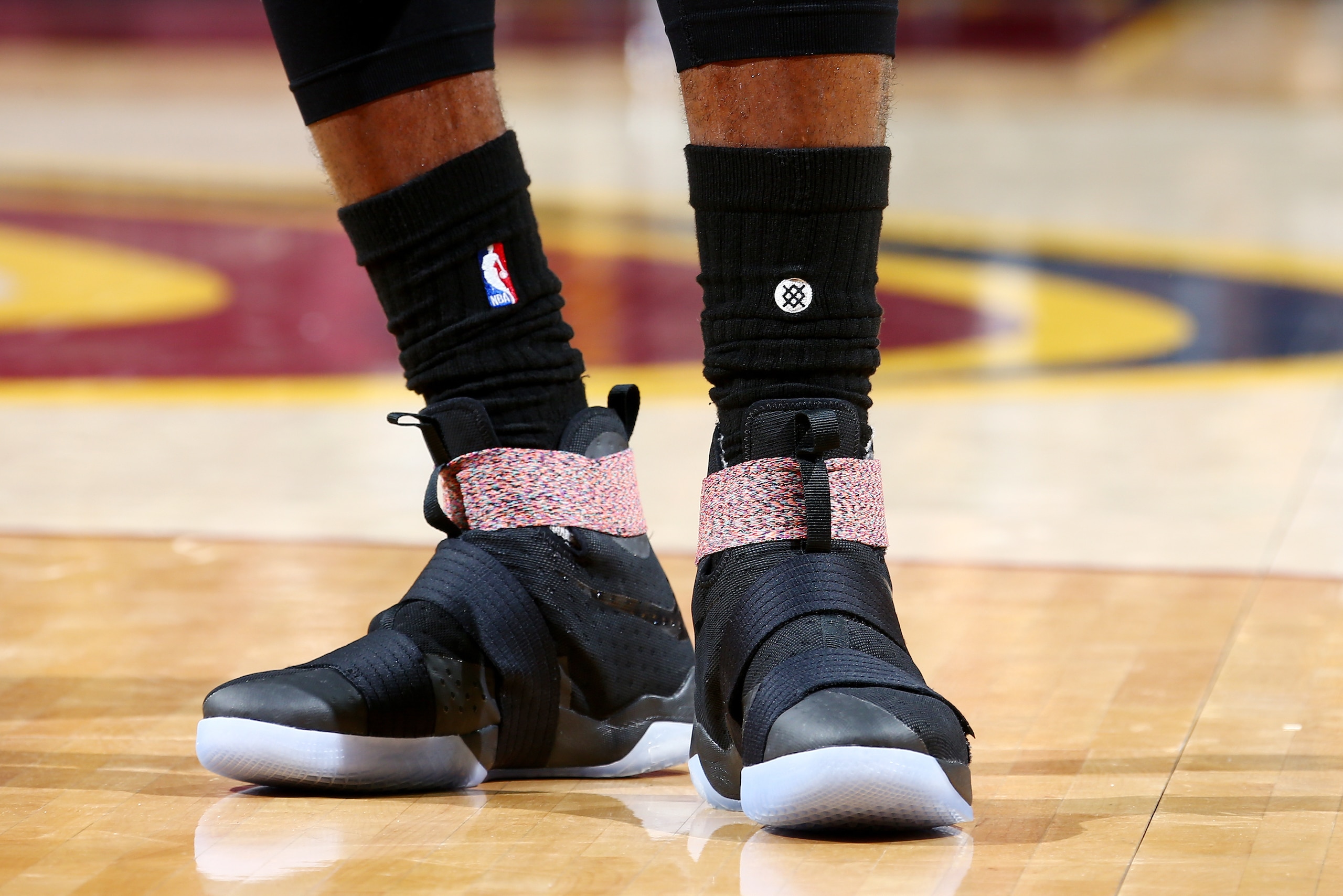 CLEVELAND, OH - JUNE 10: LeBron James #23 of the Cleveland Cavaliers sneakers during the game against the Golden State Warriors for Game Four of the 2016 NBA Finals on June 10, 2016 at Quicken Loans Arena in Cleveland, Ohio. NOTE TO USER: User expressly a