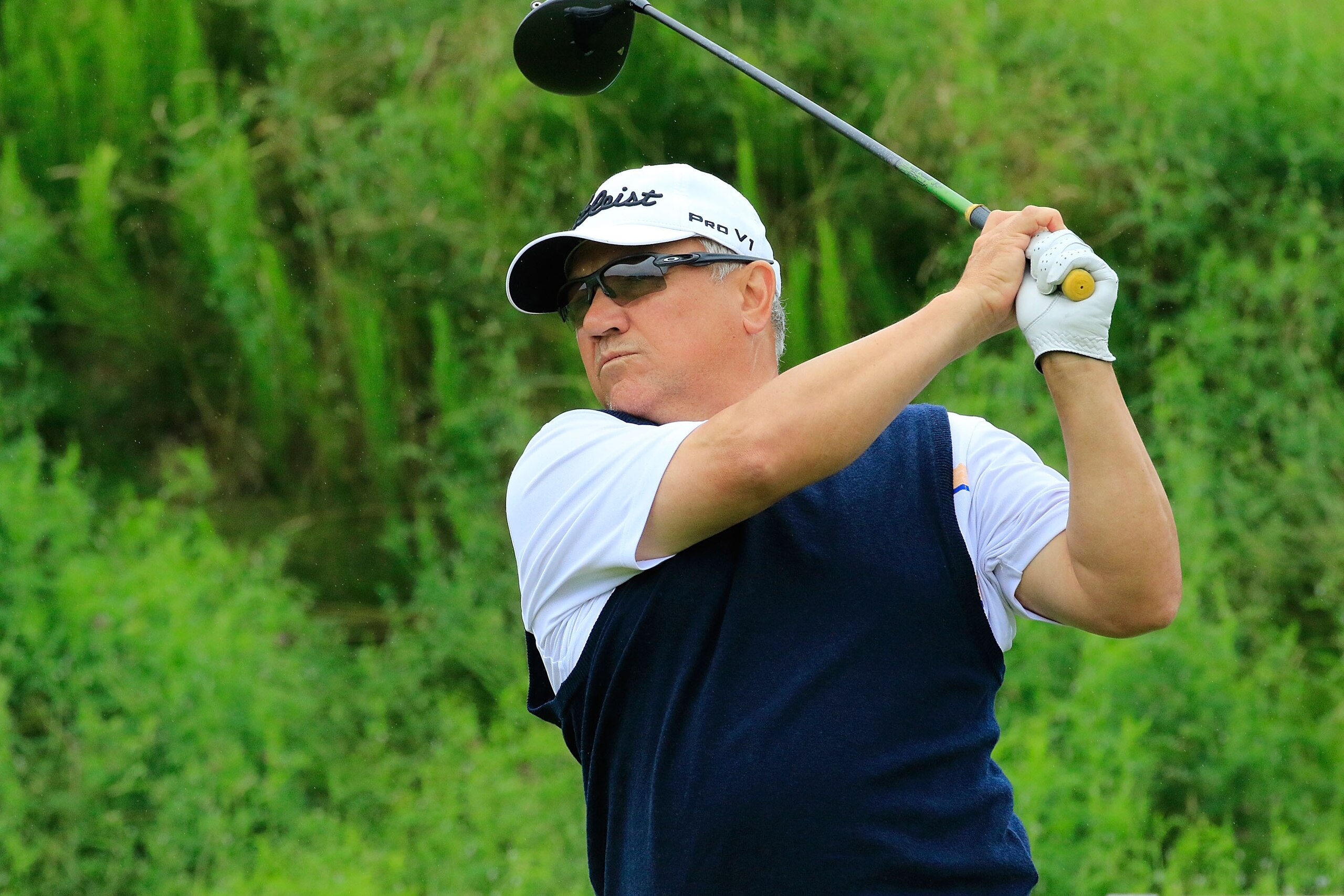 SCHWERIN, GERMANY - JULY 16:  Peter O'Malley of Australia in action during the final round of the WINSTONgolf Senior Open played on the WINSTONLinks course on July 16, 2017 in Schwerin, Germany.  (Photo by Phil Inglis/Getty Images)