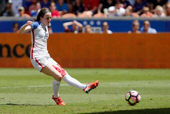 HOUSTON, TX - APRIL 09: Rose Lavelle #16 of the U.S. scores a goal in the first half against Russia during the International Friendly soccer match at BBVA Compass Stadium on April 9, 2017 in Houston, Texas.  (Photo by Tim Warner/Getty Images)