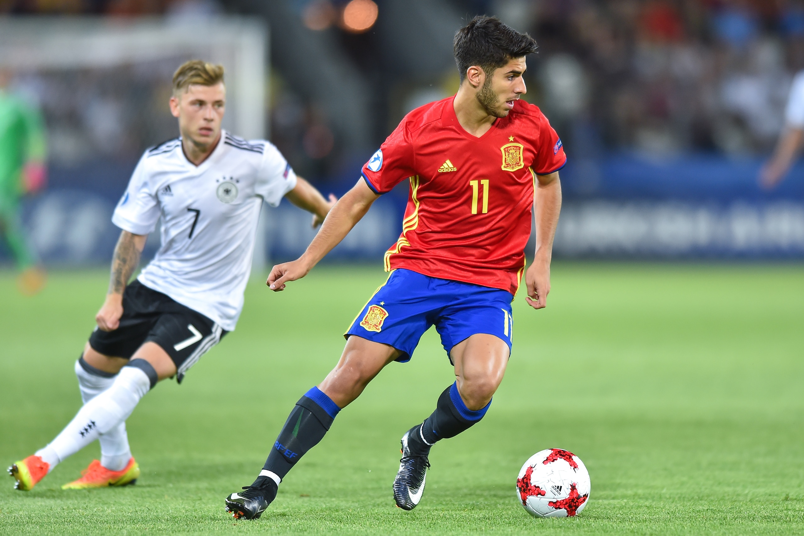 Max Meyer Marco Asensio during the UEFA European Under-21 final match between Germany and Spain on June 30, 2017 in Krakow, Poland. (Photo by MB Media)