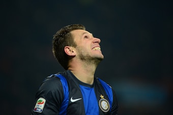Inter Milan's forward Antonio Cassano reacts during the Italian serie A football match between Inter MIlan and Napoli on December 9,  2012 at the San Siro stadium in Milan. AFP PHOTO / OLIVIER MORIN        (Photo credit should read OLIVIER MORIN/AFP/Getty