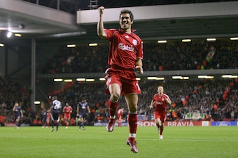 Liverpool, UNITED KINGDOM:  Liverpool's Luis Garcia celebrates his second goal against Bordeaux during their UEFA Champions League Group C football match at Anfield, Liverpool, north-west England, 31 October 2006.  AFP PHOTO/PAUL ELLIS  (Photo credit shou
