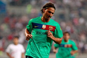 SEOUL, SOUTH KOREA - AUGUST 04:  Zlatan Ibrahimovic of FC Barcelona reacts after scoring during the friendly match between FC Barcelona and a K-League All Star team at the Seoul World Cup stadium on August 4, 2010 in Seoul, South Korea.  (Photo by Chung S