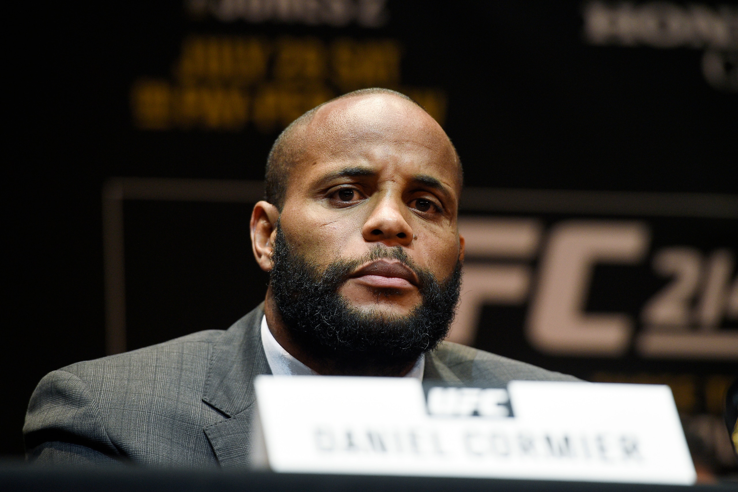 LOS ANGELES, CA - JULY 26: Daniel Cormier looks on during the UFC 214-Press Conference with Jon Jones  July 26, 2017, in Los Angeles, California. (Photo by Kevork Djansezian/Zuffa LLC via Getty Images)