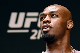 LOS ANGELES, CA - JULY 26:  Jon Jones looks on during the UFC 214-Press Conference with Daniel Cormier July 26, 2017, in Los Angeles, California. (Photo by Kevork Djansezian/Zuffa LLC via Getty Images)