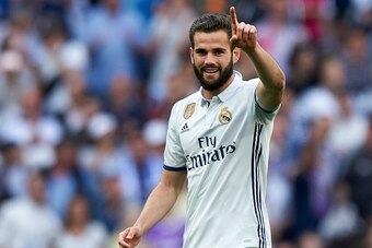 MADRID, SPAIN - MAY 14:  Nacho of Real Madrid celebrates after scoring the first goal during the La Liga match between Real Madrid CF and Sevilla CF at Estadio Santiago Bernabeu on May 14, 2017 in Madrid, Spain.  (Photo by fotopress/Getty Images )