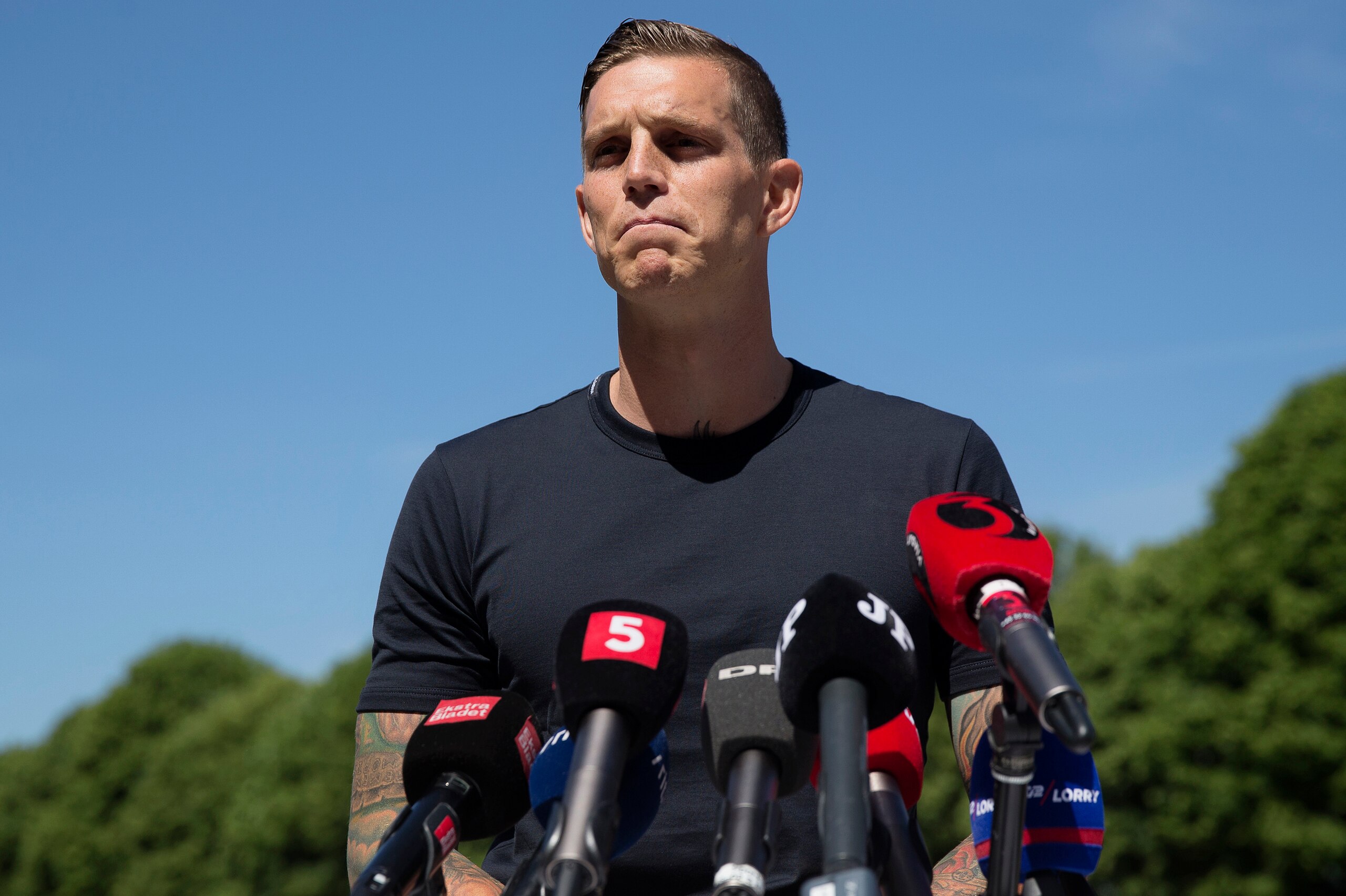 Danish football defender of Brondby IF Daniel Agger announces his retirement at a press conference in Hvidovre, Denmark, on June 9, 2016.
Former Liverpool defender Daniel Agger has announced his retirement aged just 31, two years after returning to Brondb