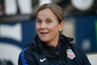 SEATTLE, WA - JULY 27:  Head coach Jill Ellis of the United States looks on against Australia prior to the 2017 Tournament of Nations at CenturyLink Field on July 27, 2017 in Seattle, Washington.  (Photo by Otto Greule Jr/Getty Images)