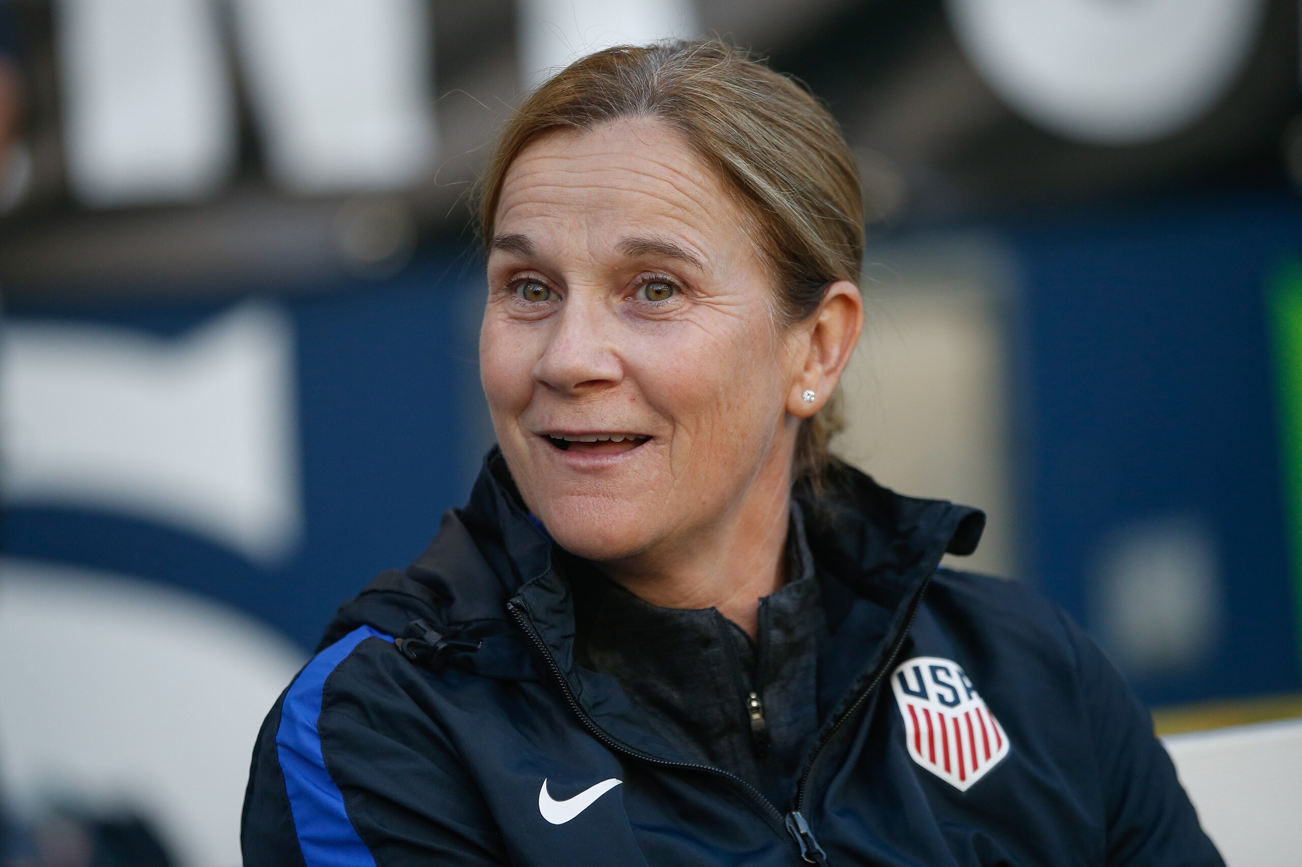 SEATTLE, WA - JULY 27:  Head coach Jill Ellis of the United States looks on against Australia prior to the 2017 Tournament of Nations at CenturyLink Field on July 27, 2017 in Seattle, Washington.  (Photo by Otto Greule Jr/Getty Images)
