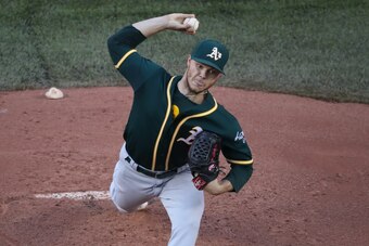 TORONTO, ON - JULY 25: Sonny Gray #54 of the Oakland Athletics delivers a pitch in the first inning during MLB game action against the Toronto Blue Jays at Rogers Centre on July 25, 2017 in Toronto, Canada. (Photo by Tom Szczerbowski/Getty Images)