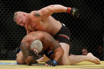 Lesnar works over Hunt at UFC 200.