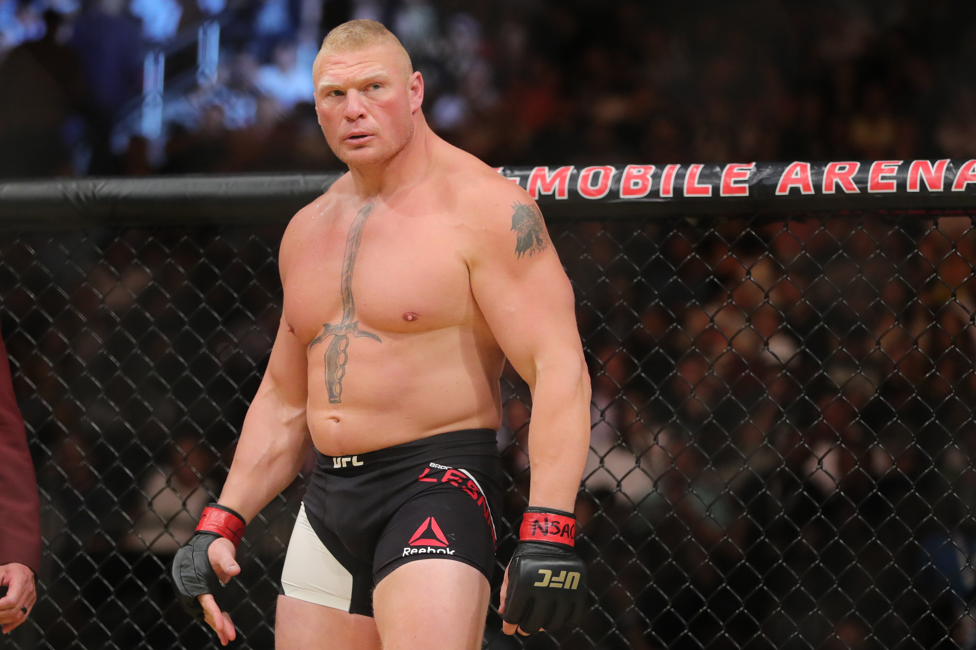 LAS VEGAS, NV - JULY 9: Brock Lesnar prepares to fight Mark Hunt during the UFC 200 event at T-Mobile Arena on July 9, 2016 in Las Vegas, Nevada. (Photo by Rey Del Rio/Getty Images) LAS VEGAS, NV - JULY 9: Brock Lesnar prepares to fight Mark Hunt during the UFC 200 event at T-Mobile Arena on July 9, 2016 in Las Vegas, Nevada. (Photo by Rey Del Rio/Getty Images)