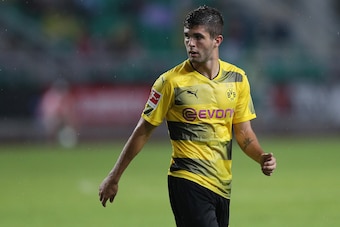GUANGZHOU, CHINA - JULY 18:  Christian Pulisic of Dortmund in action during the 2017 International Champions Cup football match between AC Milan and Borussia Dortmund at University Town Sports Centre Stadium on July 18, 2017 in Guangzhou, China.  (Photo b