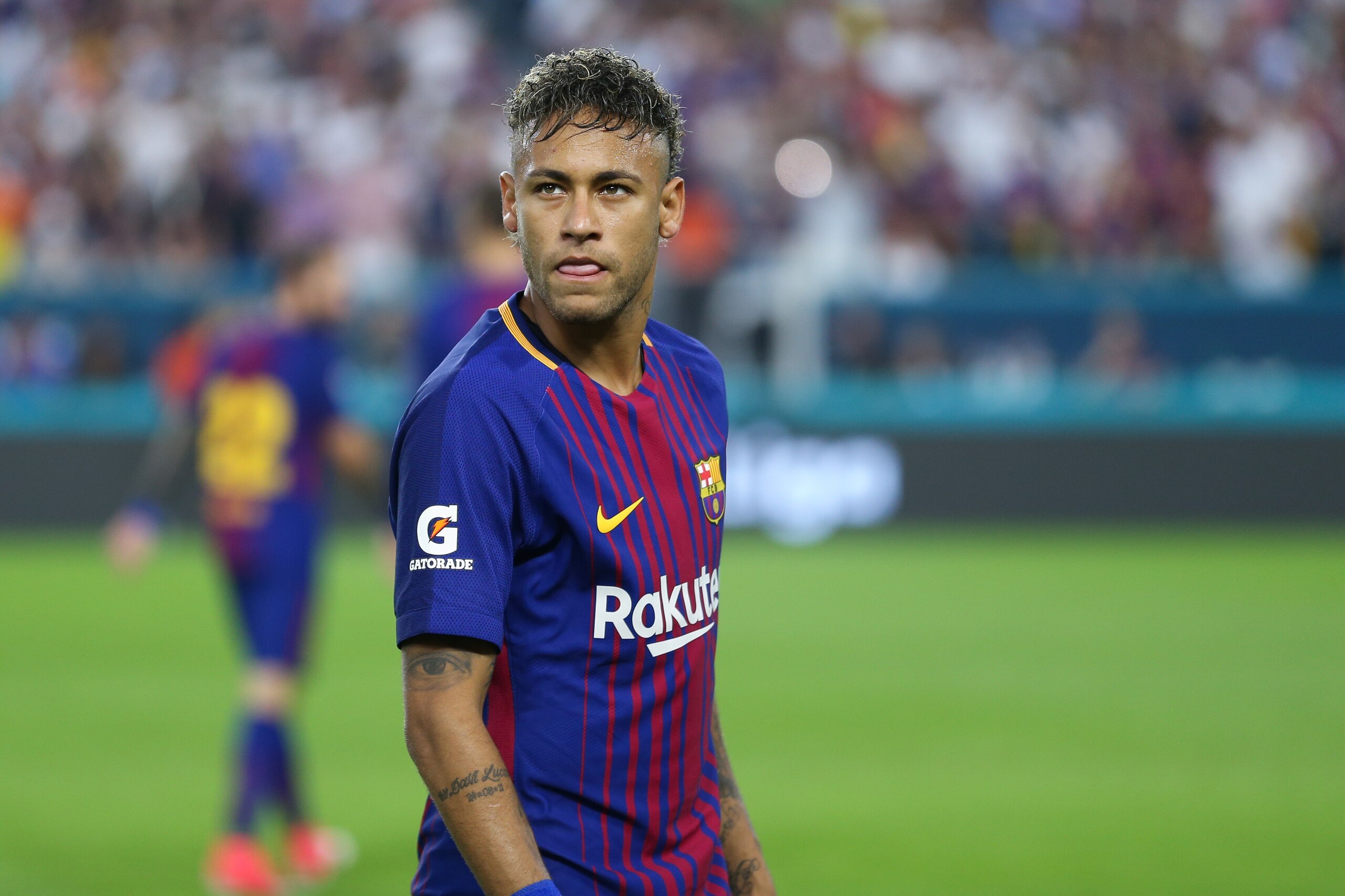 MIAMI GARDENS, FL - JULY 29: Neymar of FC Barcelona during the International Champions Cup 2017 match between Real Madrid and FC Barcelona at Hard Rock Stadium on July 29, 2017 in Miami Gardens, Florida. (Photo by Robbie Jay Barratt - AMA/Getty Images)