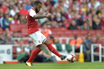 Arsenal's French striker Alexandre Lacazette controls the ball during the pre-season friendly football match between Arsenal and Sevilla at The Emirates Stadium in north London on July 30, 2017, the game is one of four matches played over two days for the