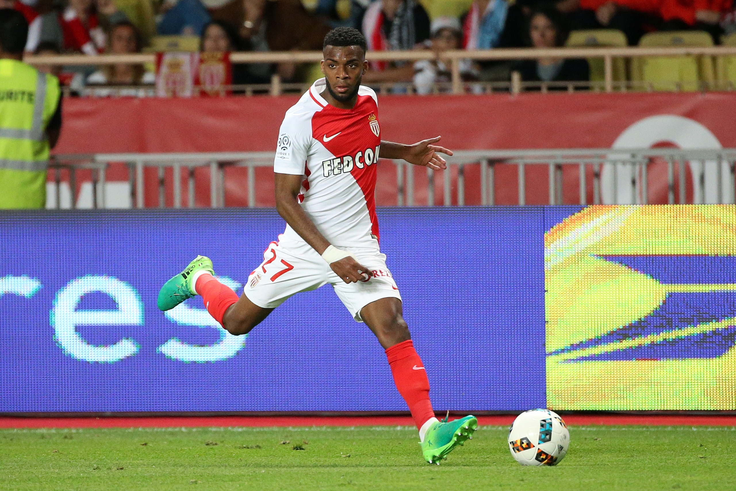 MONACO, MONACO - MAY 17: Thomas Lemar of Monaco during the French Ligue 1 match between AS Monaco and AS Saint-Etienne (ASSE) at Stade Louis II on May 17, 2017 in Monaco, Monaco. (Photo by Jean Catuffe/Getty Images)