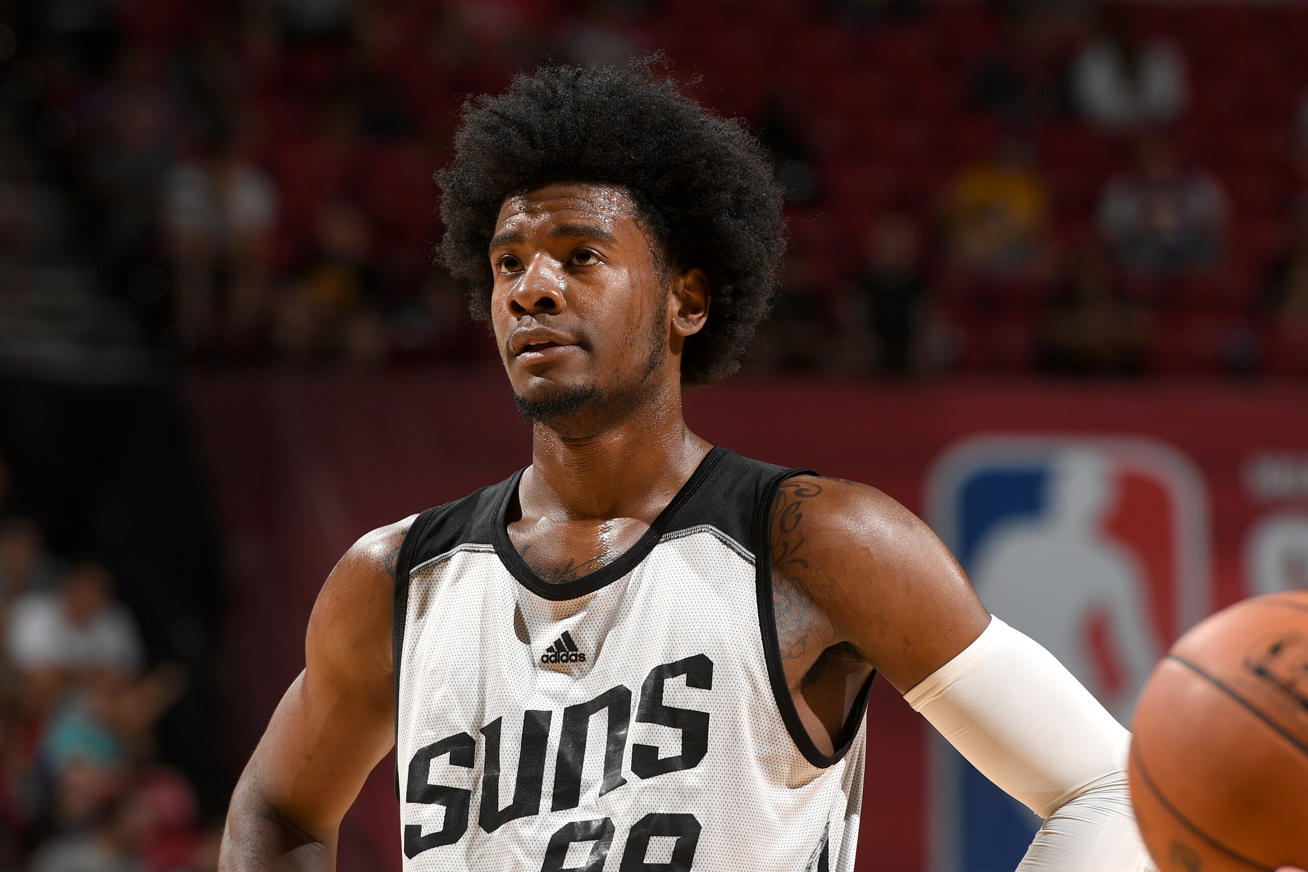 LAS VEGAS, NV - JULY 10:  Josh Jackson #99 of the Phoenix Suns looks on during the game against the Houston Rockets on July 10, 2017 at the Thomas & Mack Center in Las Vegas, Nevada. NOTE TO USER: User expressly acknowledges and agrees that, by downloadin