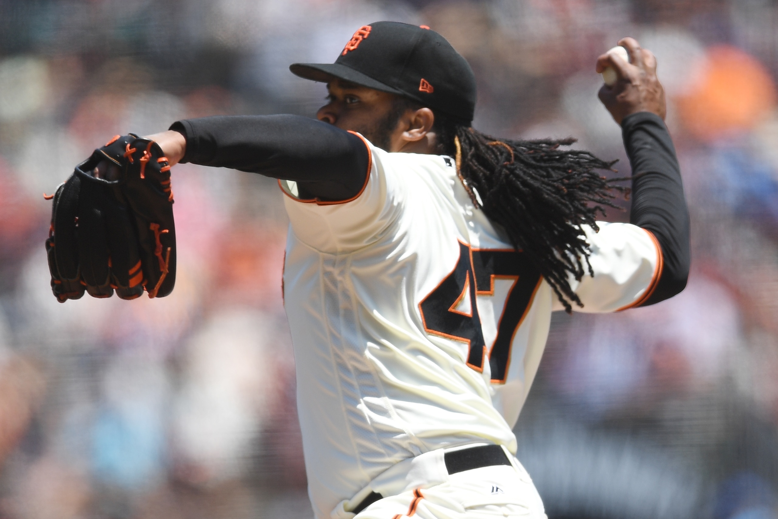 SAN FRANCISCO, CA - JULY 09: Johnny Cueto #47 of the San Francisco Giants pitches against the Miami Marlins in the top of the first inning at AT&T Park on July 9, 2017 in San Francisco, California. (Photo by Thearon W. Henderson/Getty Images) SAN FRANCISCO, CA - JULY 09: Johnny Cueto #47 of the San Francisco Giants pitches against the Miami Marlins in the top of the first inning at AT&T Park on July 9, 2017 in San Francisco, California. (Photo by Thearon W. Henderson/Getty Images)
