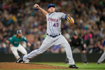 SEATTLE, WA - JULY 28: Reliever Addison Reed #43 of the New York Mets delivers a pitch during the ninth inning of an interleague game against the Seattle Mariners at Safeco Field on July 28, 2017 in Seattle, Washington. The Mets won the game 7-5. (Photo b SEATTLE, WA - JULY 28: Reliever Addison Reed #43 of the New York Mets delivers a pitch during the ninth inning of an interleague game against the Seattle Mariners at Safeco Field on July 28, 2017 in Seattle, Washington. The Mets won the game 7-5. (Photo b