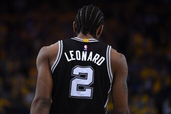 OAKLAND, CA - MAY 14:  Kawhi Leonard #2 of the San Antonio Spurs stands on the court during Game One of the NBA Western Conference Finals against the Golden State Warriors at ORACLE Arena on May 14, 2017 in Oakland, California. NOTE TO USER: User expressl