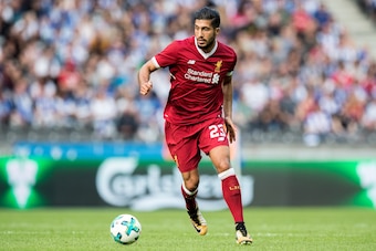 BERLIN, GERMANY - JULY 29:  Emre Can of Liverpool FC runs with the ball during the Preseason Friendly match between Hertha BSC and FC Liverpool at Olympiastadion on July 29, 2017 in Berlin, Germany.  (Photo by Boris Streubel/Getty Images)
