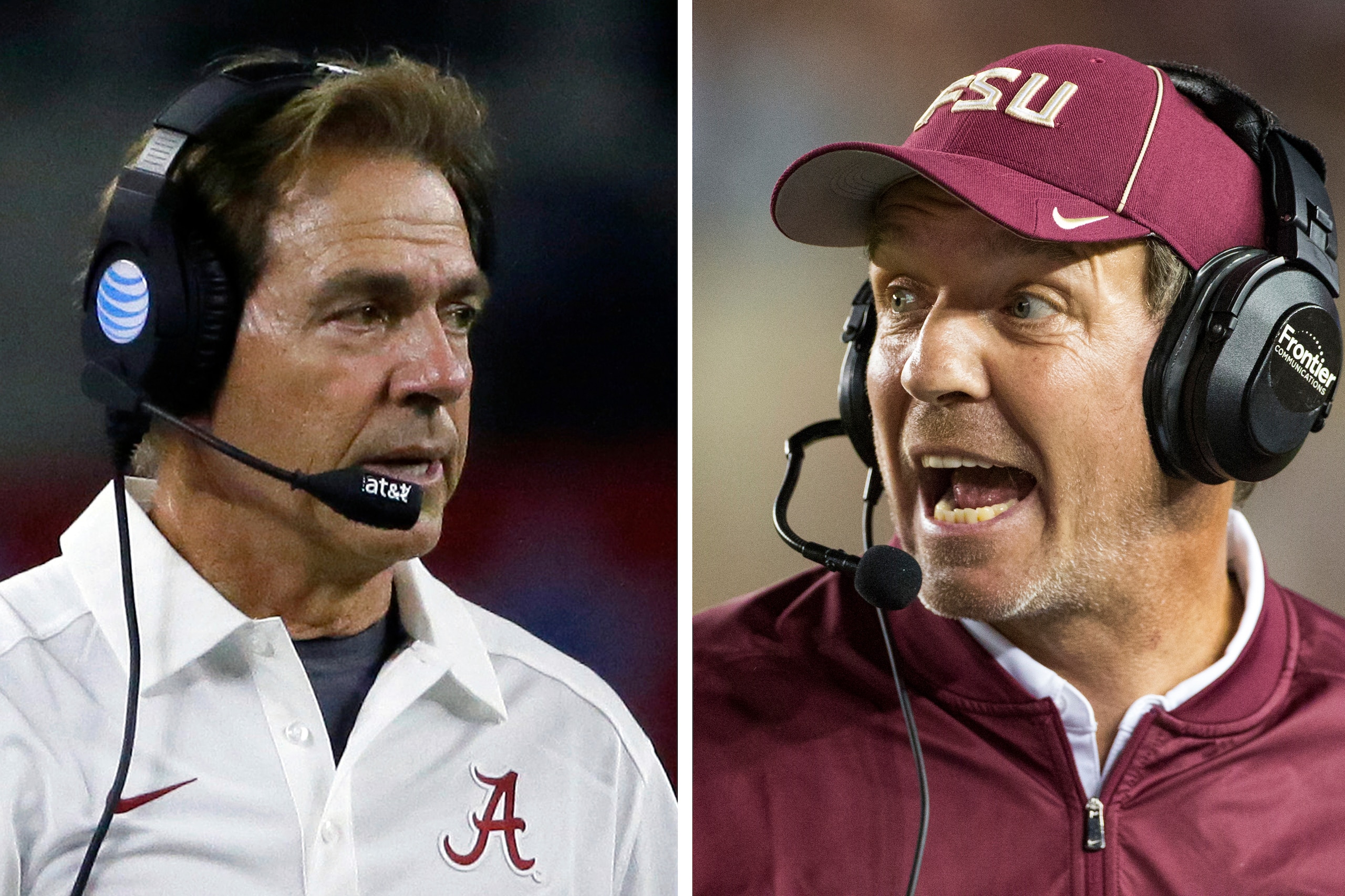 Alabama's Nick Saban and Florida State's Jimbo Fisher will lead their teams in a Sept. 2 confrontation.