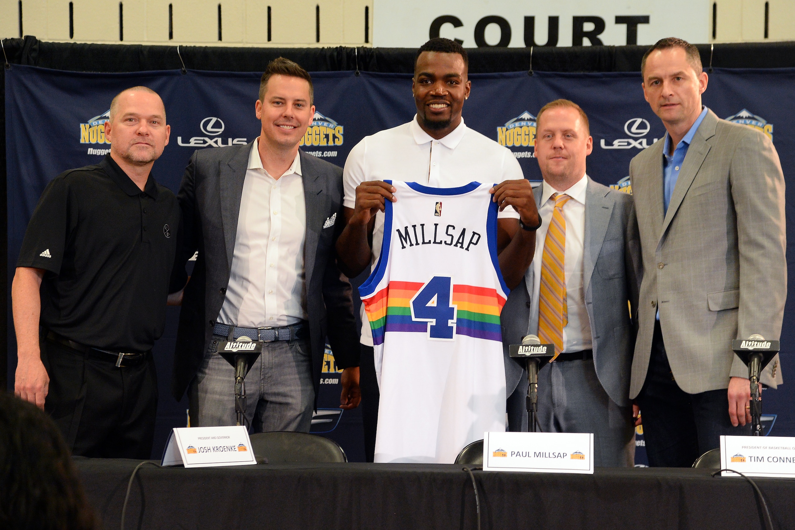DENVER, CO - JULY 13: The Denver Nuggets Introduce Paul Millsap during a press conference on July 13, 2017 at the Montbello Recreation Center in Denver, Colorado. NOTE TO USER: User expressly acknowledges and agrees that, by downloading and/or using this 