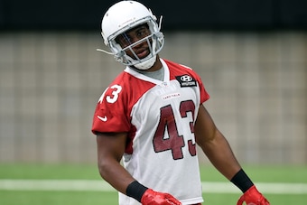 Jul 22, 2017; Glendale, AZ, USA; Arizona Cardinals linebacker Haason Reddick (43) looks on during training camp at University of Phoenix Stadium. Mandatory Credit: Joe Camporeale-USA TODAY Sports