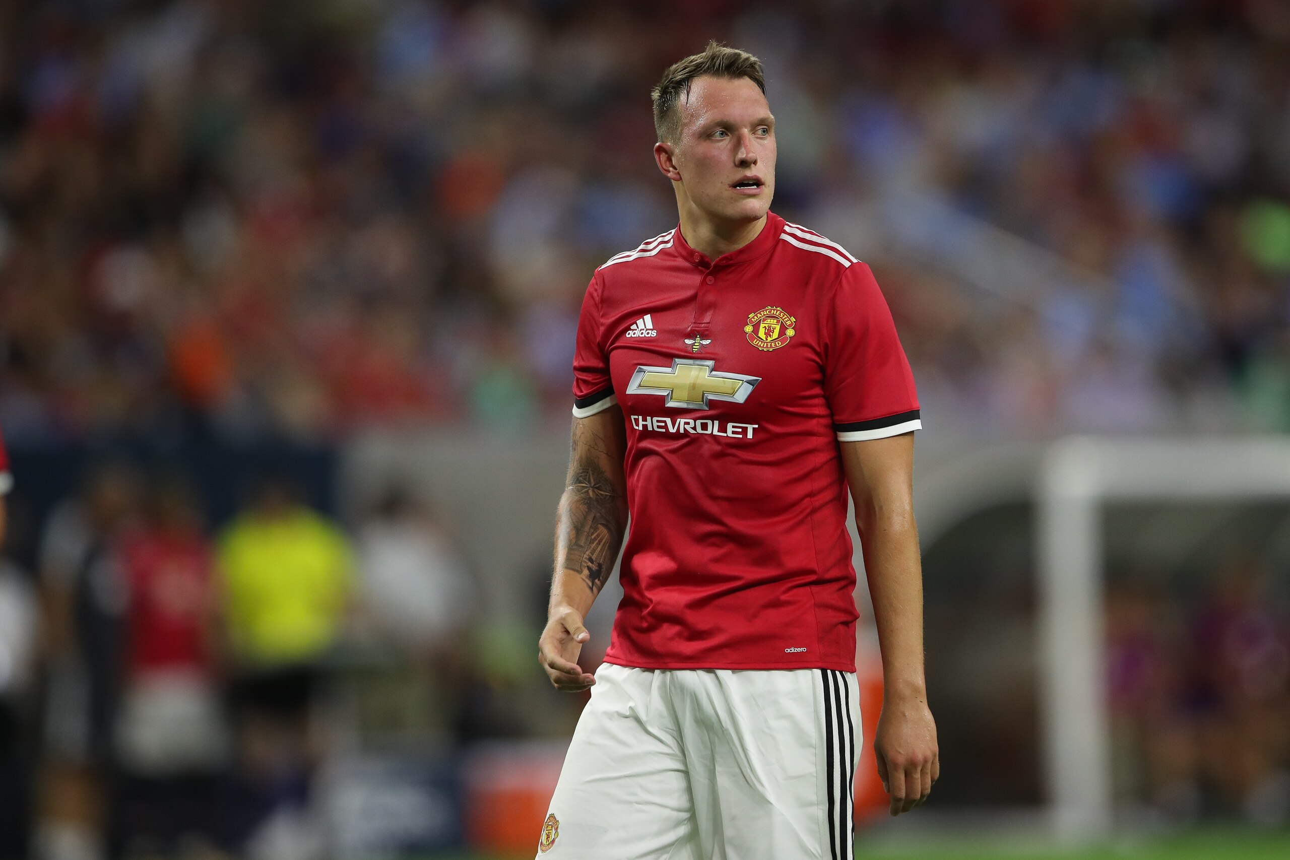 HOUSTON, TX - JULY 20: Phil Jones of Manchester United during the International Champions Cup 2017 match between Manchester United and Manchester City at NRG Stadium on July 20, 2017 in Houston, Texas. (Photo by Robbie Jay Barratt - AMA/Getty Images)