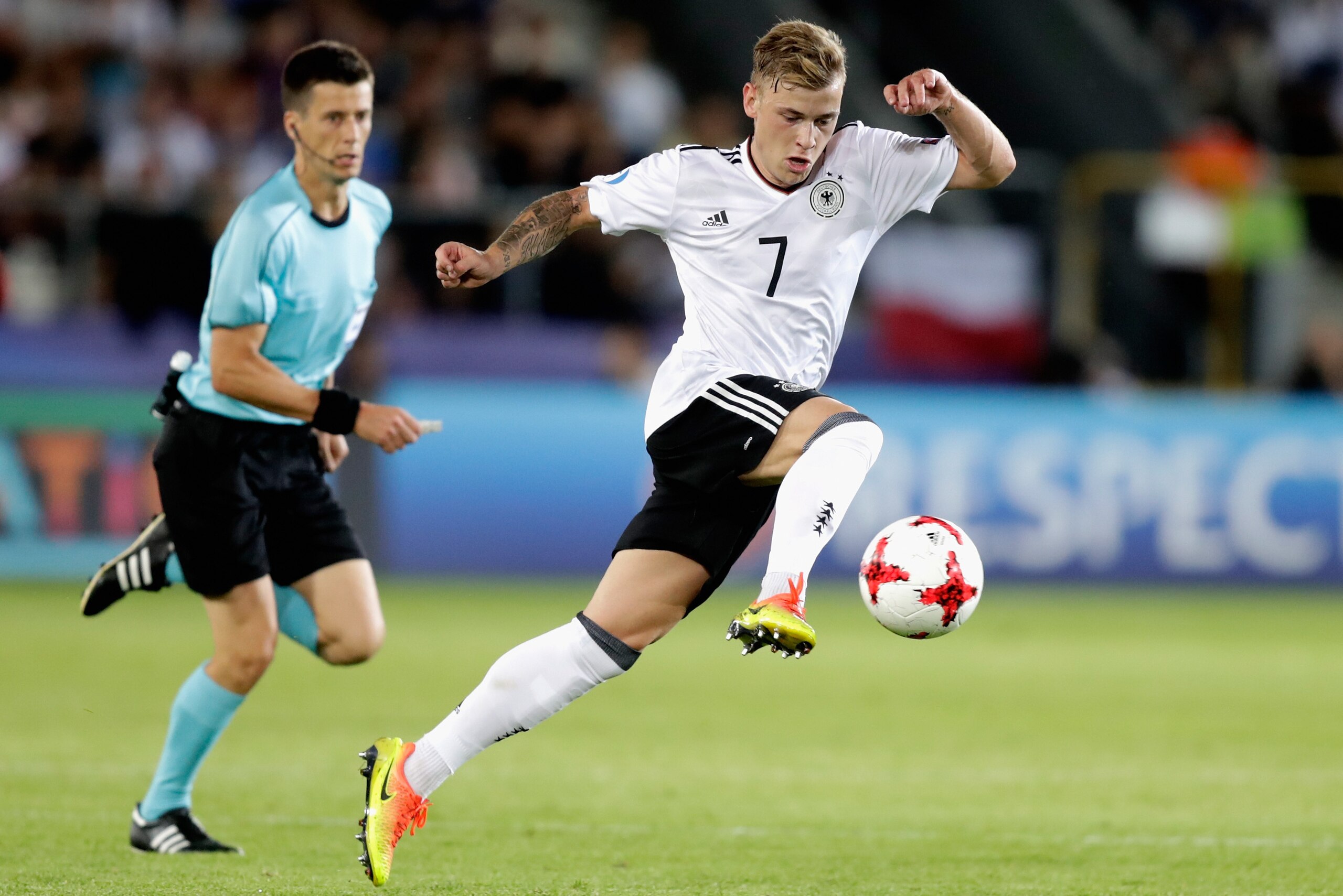 KRAKOW, POLAND - JUNE 30:  Max Meyer of Germany in action during the UEFA European Under-21 Championship Final between Germany and Spain at Krakow Stadium on June 30, 2017 in Krakow, Poland.  (Photo by Nils Petter Nilsson/Ombrello/Getty Images)